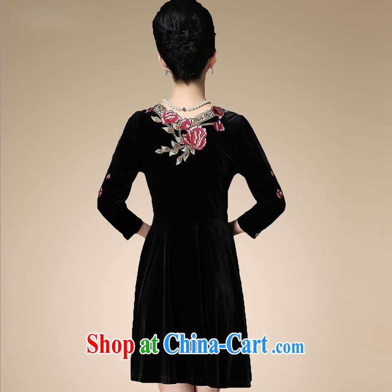 Sunflower Japanese China wind retro elegant ladies embroidered 9 sub-cuff gold velour in the old code-yi skirt Q 0676 black XXXXL sunflower seeds, Japanese, shopping on the Internet
