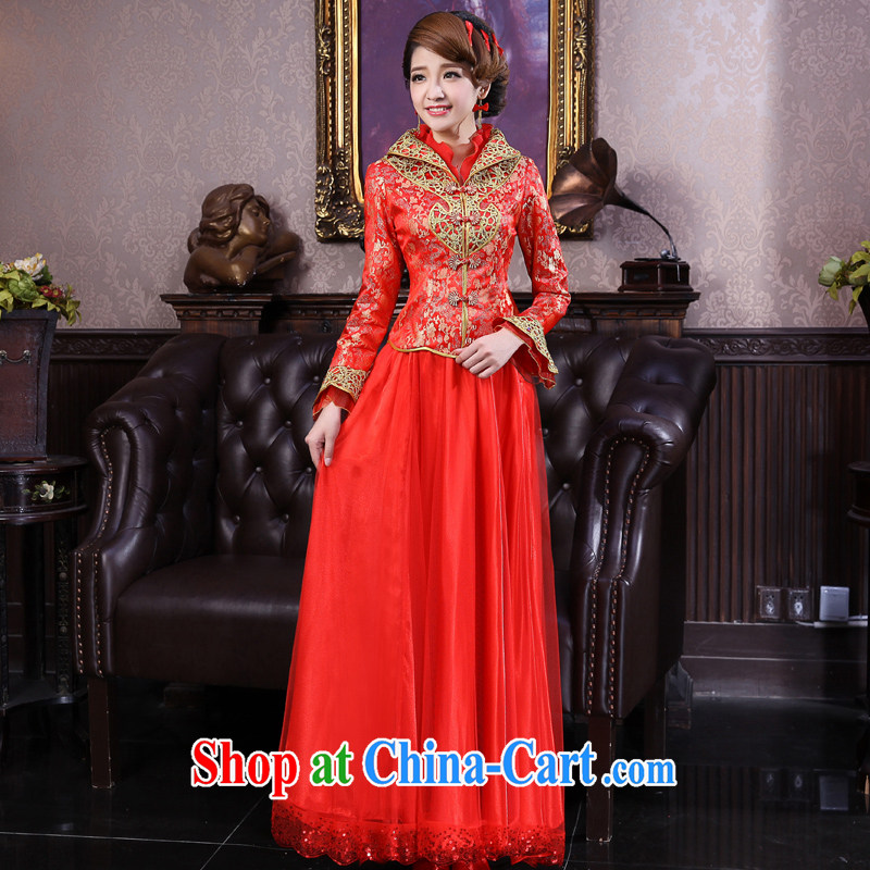A good service is a 2015 new spring/summer bridal red wedding dress large, thick MM cheongsam dress uniform toast 9 cuff XL, honor, good service, and, on-line shopping