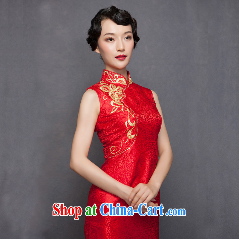 Wood is really the 2015 spring new embroidery Silk Cheongsam dress brides with marriage bows dress 32,488 04 deep red XL, wood really has, shopping on the Internet