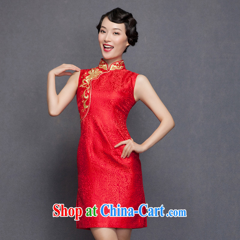 Wood is really the 2015 spring new embroidery Silk Cheongsam dress brides with marriage bows dress 32,488 04 deep red XL, wood really has, shopping on the Internet
