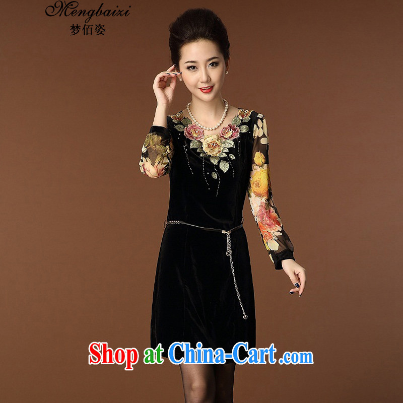 Let Bai beauty 2015 new mom dresses stamp Kim wool embroidered snow aura woven dresses beauty QP 946_ black 4XL