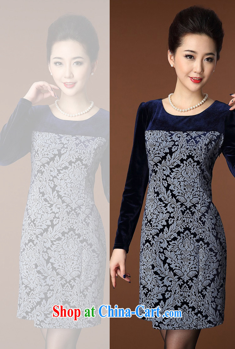 Let Bai Colorful spring 2015 new, larger female dresses style graphics thin long-sleeved burned a female gold velour cheongsam QP #944 dark blue XXL pictures, price, brand platters! Elections are good character, the national distribution, so why buy now enjoy more preferential! Health