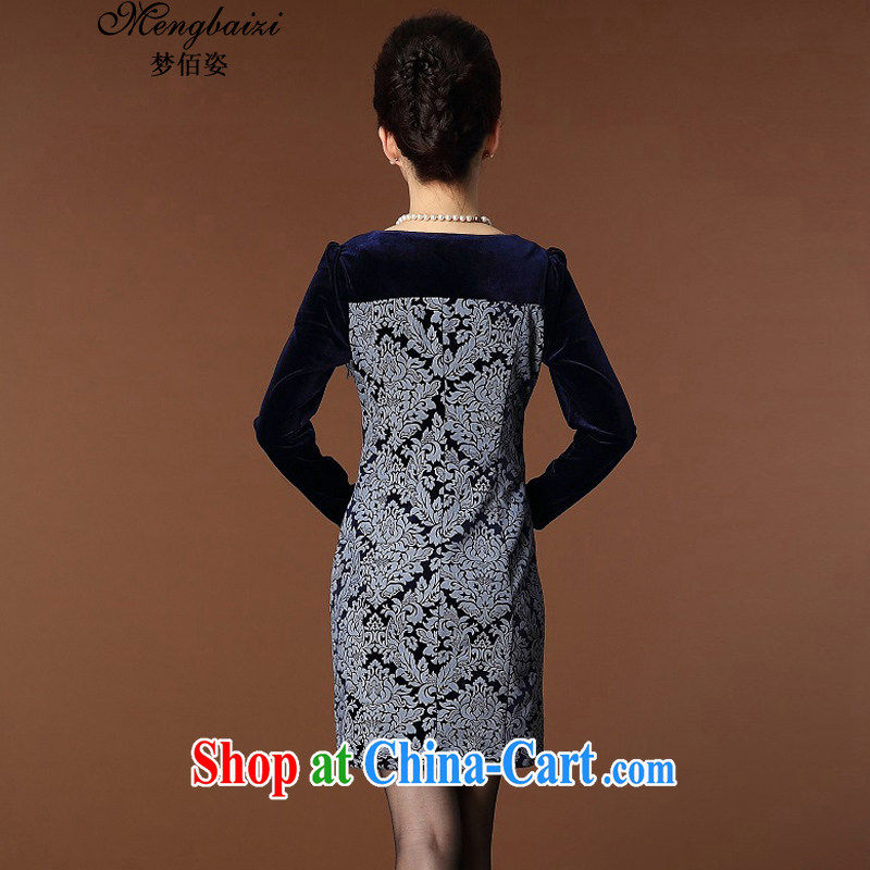 Let Bai Colorful spring 2015 new, larger female dresses style graphics thin long-sleeved burned a female gold velour cheongsam QP #944 dark blue XXL dream Bai beauty, shopping on the Internet