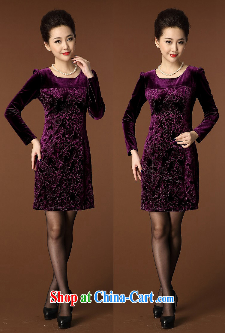 Let Bai colorful 2015 new, older dresses style larger graphics thin round-collar long-sleeved gold velour cheongsam QP 942 #purple XXL pictures, price, brand platters! Elections are good character, the national distribution, so why buy now enjoy more preferential! Health