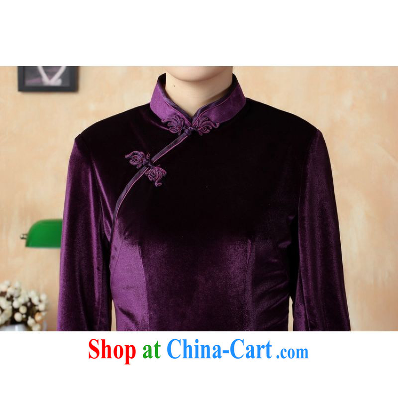 An Jing Chinese improved cheongsam dress long skirt-stretch-velvet cheongsam 7 Cuff - B violet L, an Jing, and shopping on the Internet