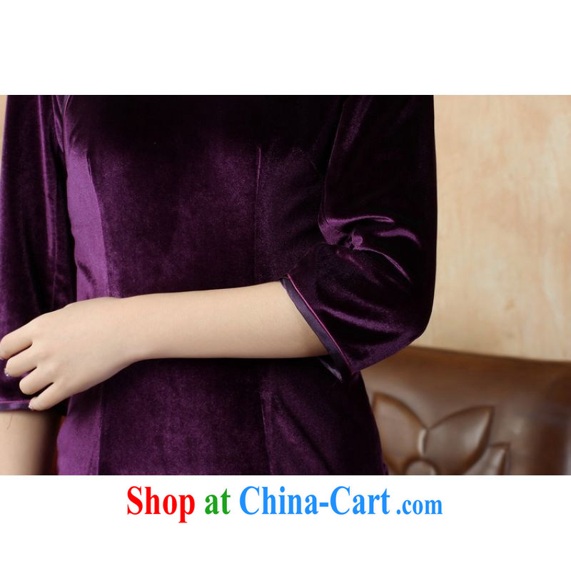 An Jing Chinese improved cheongsam dress long skirt-stretch-velvet cheongsam 7 Cuff - B violet L, an Jing, and shopping on the Internet