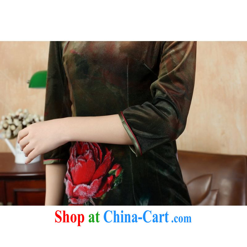 An Jing Chinese improved antique cheongsam dress, collar stretch the wool, short sleeves cheongsam army green 2XL, an Jing, shopping on the Internet