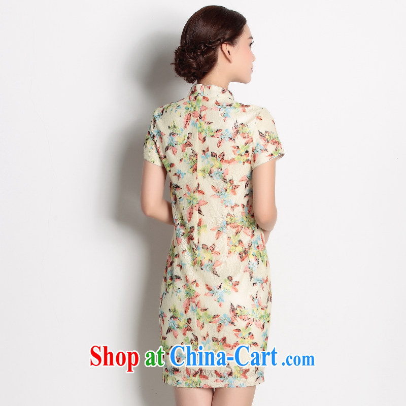 The present her spring 2015 new dresses short dinner daily improved version the code cheongsam dress female light yellow XL, Connie (Benyani), shopping on the Internet
