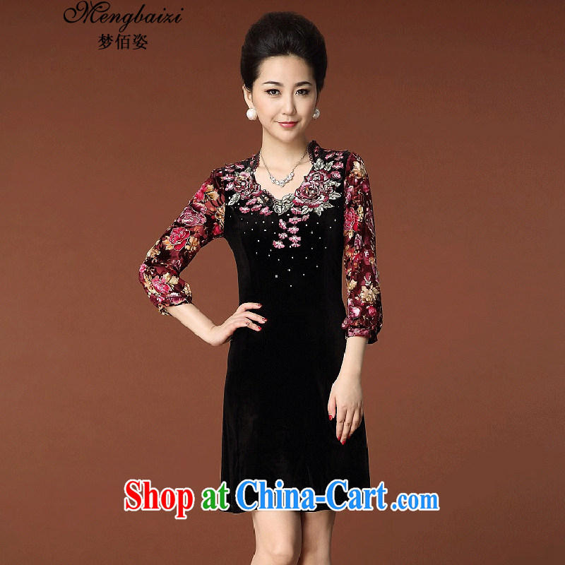Let Bai colorful 2015 new stylish embroidery cheongsam daily retro upscale gold velour cheongsam QP 947 _black XL