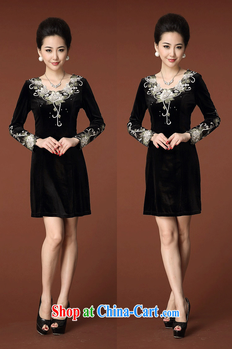 Let Bai beauty 2015 new, larger female skirt embroidered long-sleeved gold velour style beauty dresses QP #948 black 4 XL pictures, price, brand platters! Elections are good character, the national distribution, so why buy now enjoy more preferential! Health