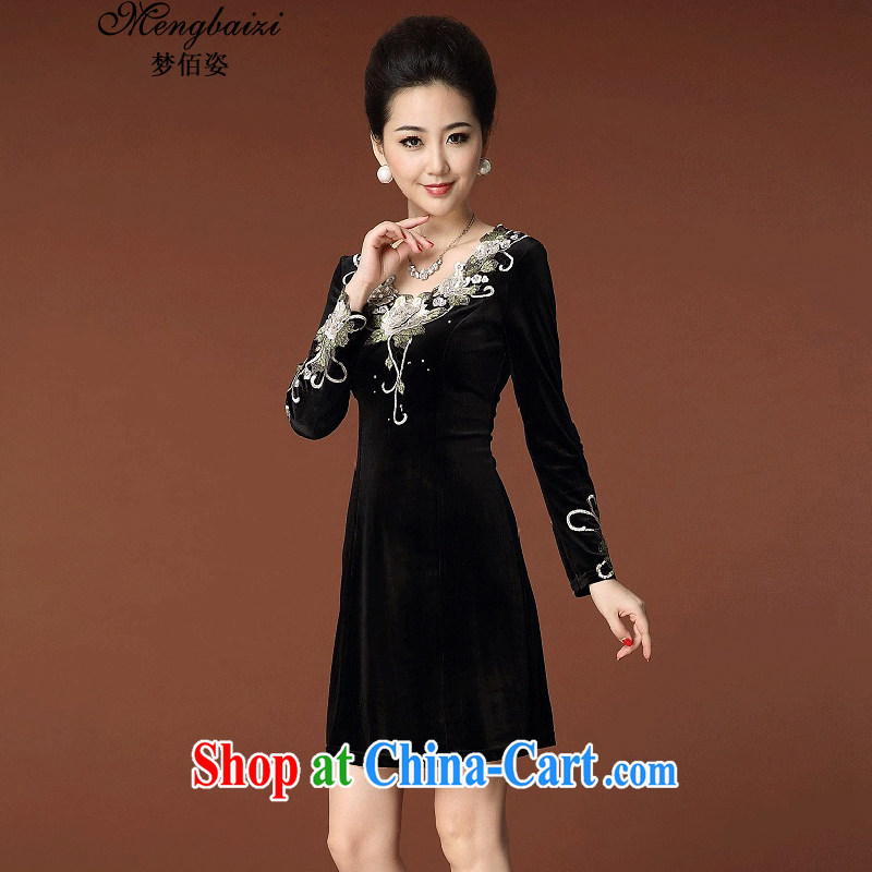 Let Bai colorful 2015 new, larger female skirt embroidered long-sleeved gold velour style beauty dresses QP #948 black 4 XL dream Bai beauty, shopping on the Internet