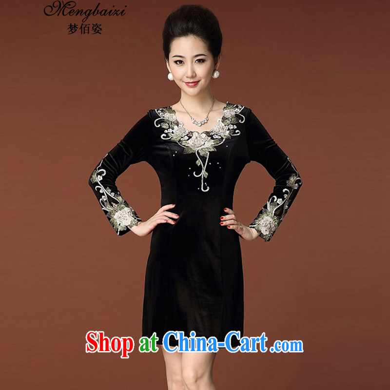 Let Bai colorful 2015 new, larger female skirt embroidered long-sleeved gold velour style beauty dresses QP #948 black 4 XL dream Bai beauty, shopping on the Internet
