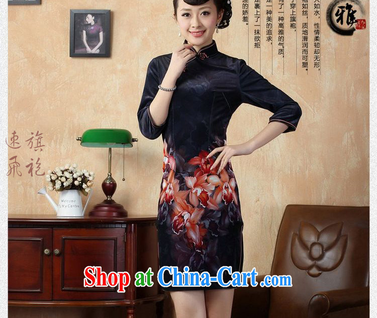 Allow Ms. Jing cheongsam dress dresses stretch the wool painting stylish classic in short sleeves cheongsam dark blue 2 XL pictures, price, brand platters! Elections are good character, the national distribution, so why buy now enjoy more preferential! Health