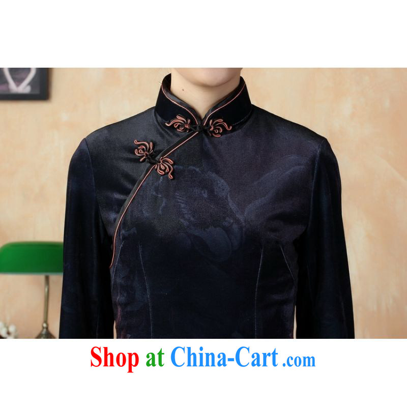 Allow Ms. Jing cheongsam dress dresses stretch the wool painting stylish classic in short sleeves cheongsam dress dark blue 2 XL, facilitating Jing, and shopping on the Internet