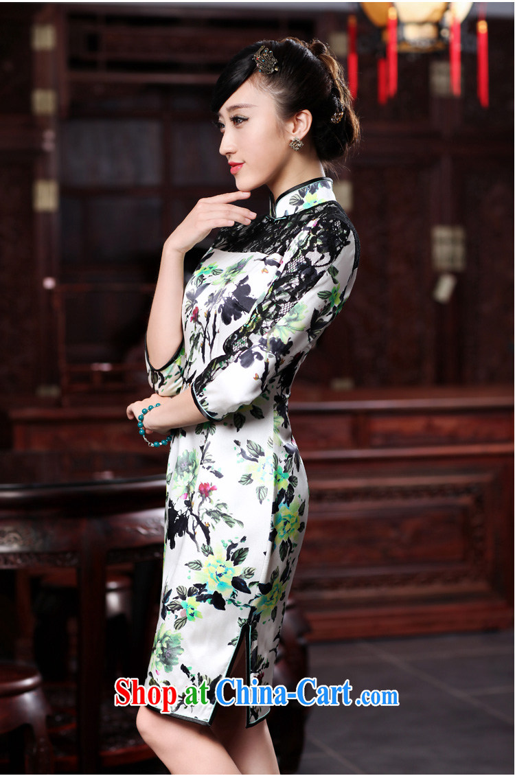 Bird lovers of light, spring 2015 the new cheongsam dress improved stylish lace stitching 7 short sleeves, silk cheongsam as XXL pictures, price, brand platters! Elections are good character, the national distribution, so why buy now enjoy more preferential! Health