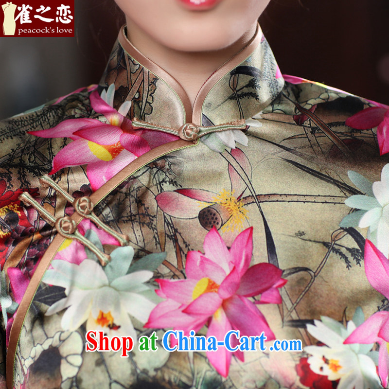 Bird lovers of colored pens to 2015 spring new Stylish retro style 7 cuff Silk Cheongsam SHOWN IN FIGURE XXL, birds of the land, and, shopping on the Internet