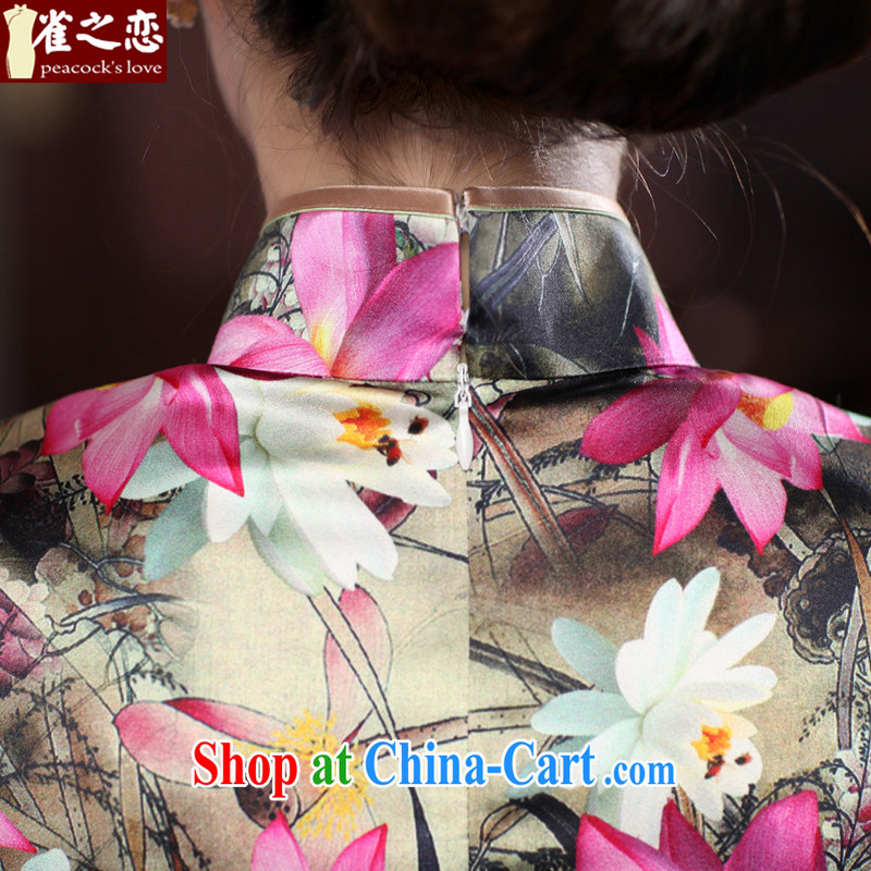 Bird lovers of colored pens to 2015 spring new Stylish retro style 7 cuff Silk Cheongsam SHOWN IN FIGURE XXL, birds of the land, and, shopping on the Internet