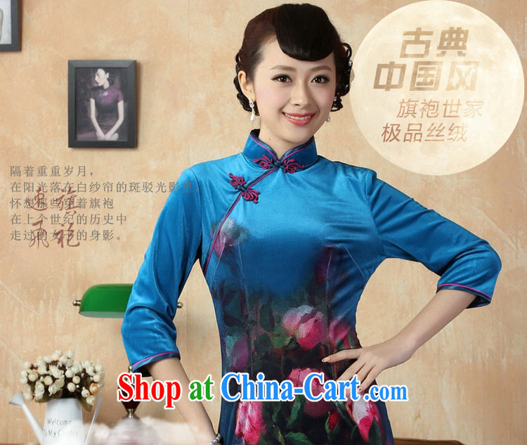 Jing An improved gold velour painting stylish classic in short sleeves cheongsam, qipao gown dresses the cyan 2XL pictures, price, brand platters! Elections are good character, the national distribution, so why buy now enjoy more preferential! Health