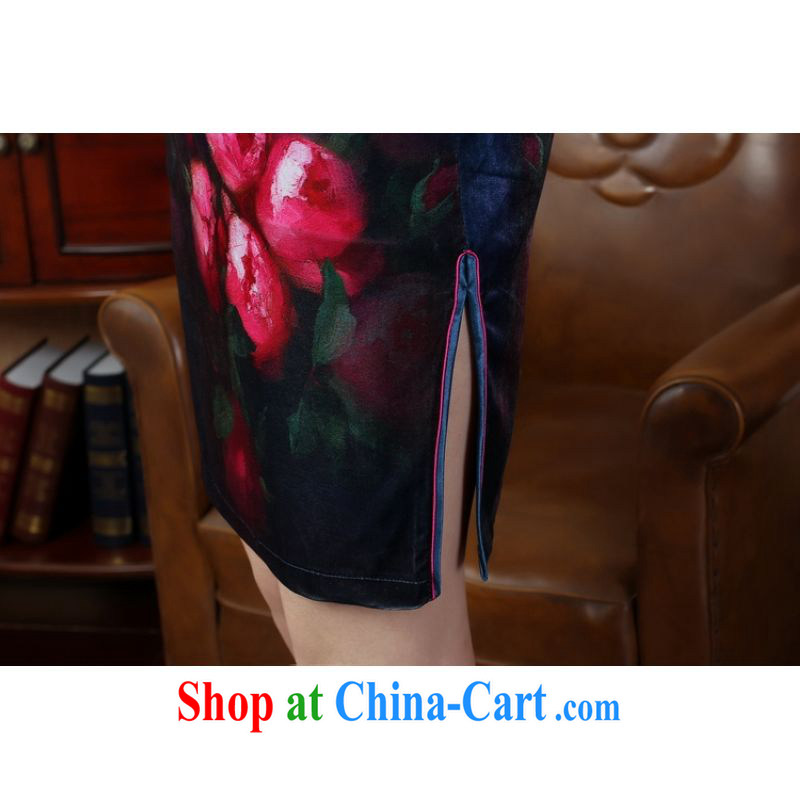 Jing An improved gold velour painting stylish classic in short sleeves cheongsam, qipao gown dresses the cyan 2XL, an Jing, shopping on the Internet