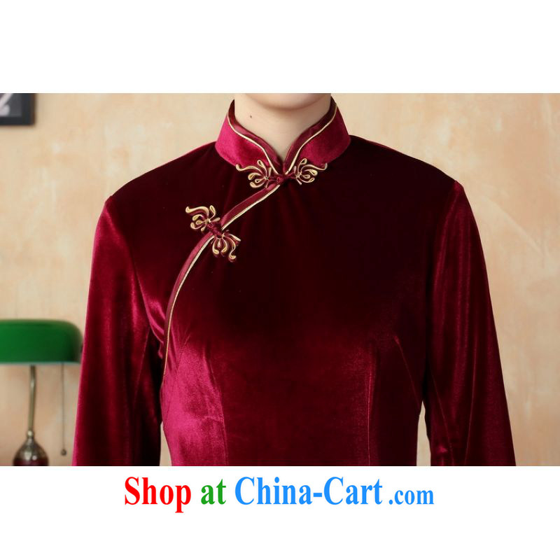 Again, Ms. Jing cheongsam dress dress solid color-stretch is really plush robes 7 cuff wine red 2 XL, an Jing, shopping on the Internet