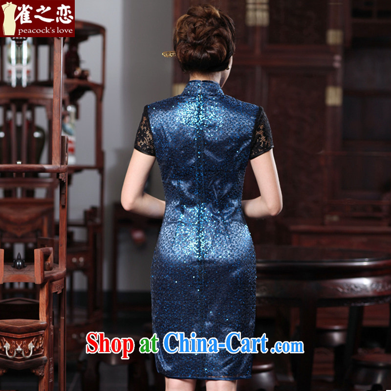 Birds love Time To Remember 2015 spring new improved stylish Chinese Dress beauty short cheongsam blue XXXL, birds of the land, and shopping on the Internet