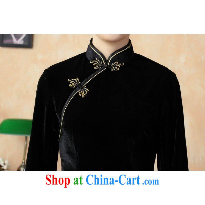 Allow Ms. Jing improved cheongsam plain-color-stretch-velvet cheongsam 7 Cuff - A black 2 XL, an Jing, shopping on the Internet