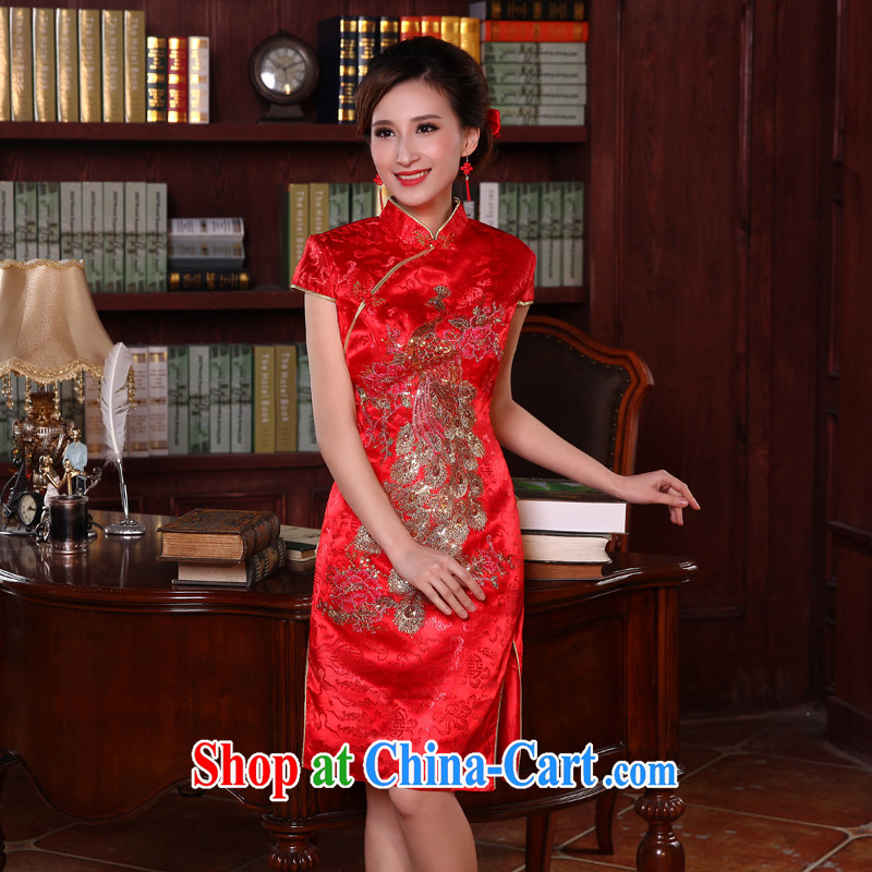 Honey, bride 2015 new short-sleeved Chinese improved cheongsam marriages served toast short Evening Dress bride dress with red XXL, honey, bride, shopping on the Internet