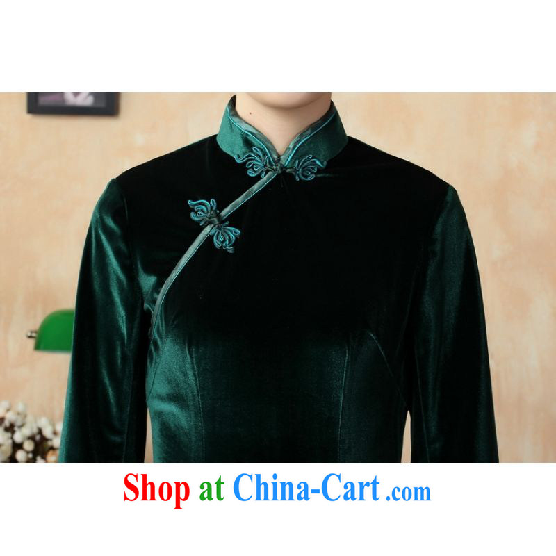 An Jing Chinese improved cheongsam dress solid color-stretch-velvet cheongsam 7 Cuff - C green 2 XL, an Jing, shopping on the Internet