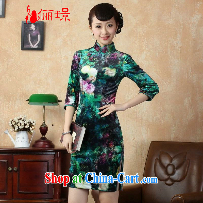 An Jing retro style classic cheongsam dress stretch gold velour poster in short sleeves cheongsam picture color 2 XL