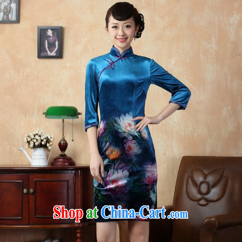 Allow Ms. Jing cheongsam dress dress improved stretch the wool poster 7 cuff peony flower cheongsam picture color 2 XL, facilitating Jing, and shopping on the Internet