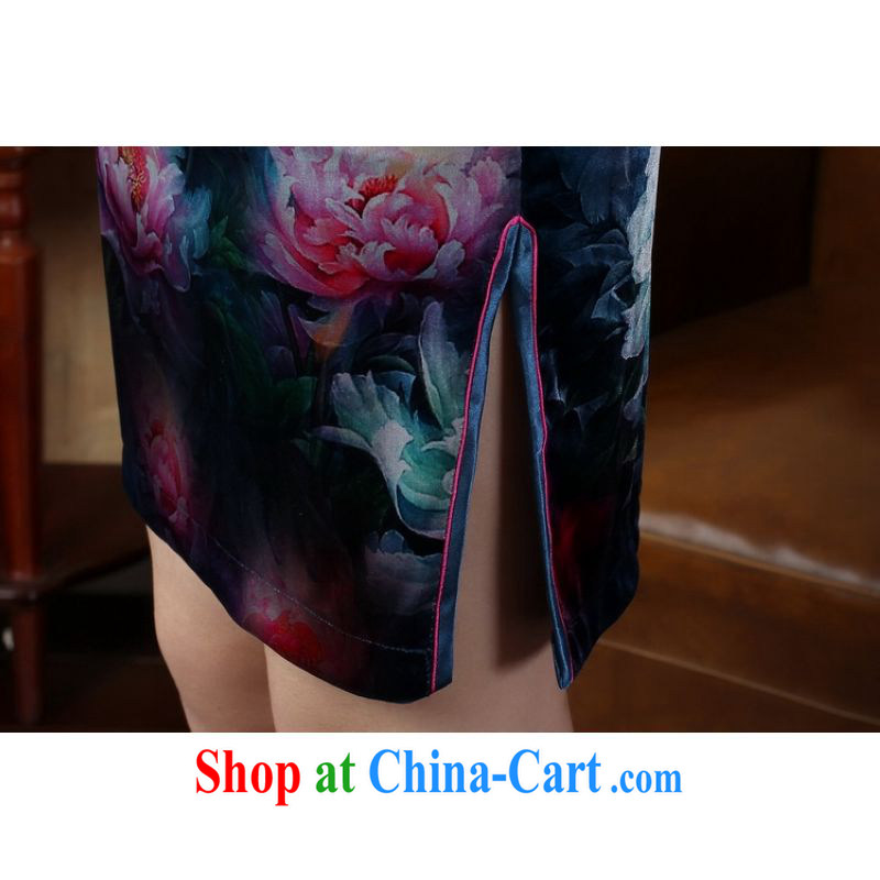 Allow Ms. Jing cheongsam dress dress improved stretch the wool poster 7 cuff peony flower cheongsam picture color 2 XL, facilitating Jing, and shopping on the Internet