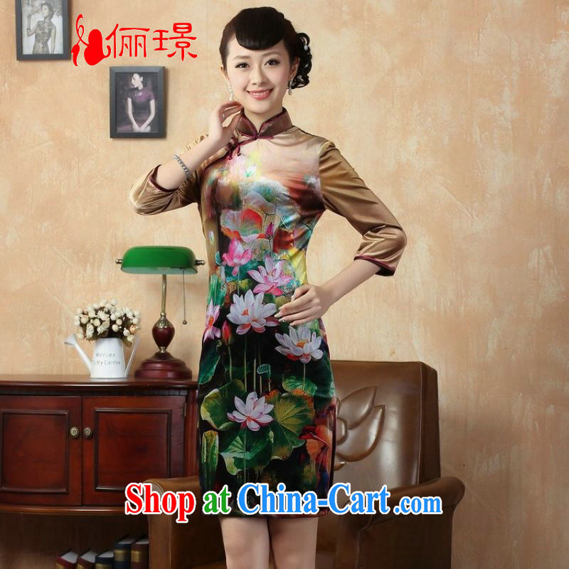 Allow Ms. Jing classic cheongsam dress dresses retro, for wool Lotus short cheongsam 7 cuff picture color 2 XL