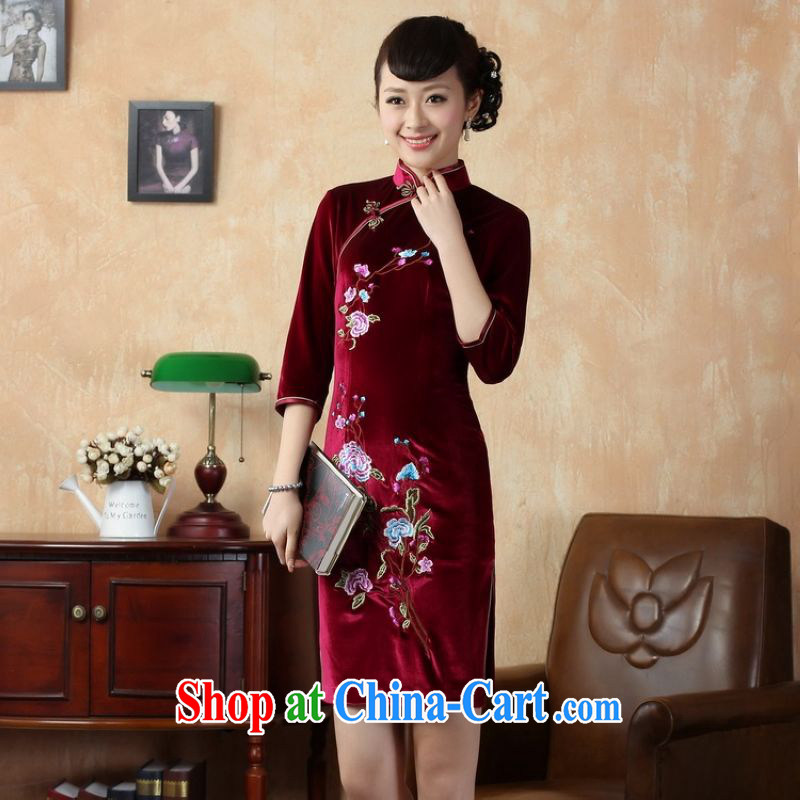 Allow Ms. Jing cheongsam dress dresses, for stretch the silk embroidered Phillips in short sleeves cheongsam aubergine 2 XL, facilitating Jing, and shopping on the Internet