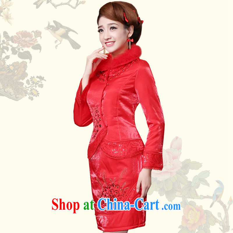 Service was good in 2015 autumn and winter new cotton with Chinese brides wedding dress short, red outfit serving toast red XL, good service, and, shopping on the Internet