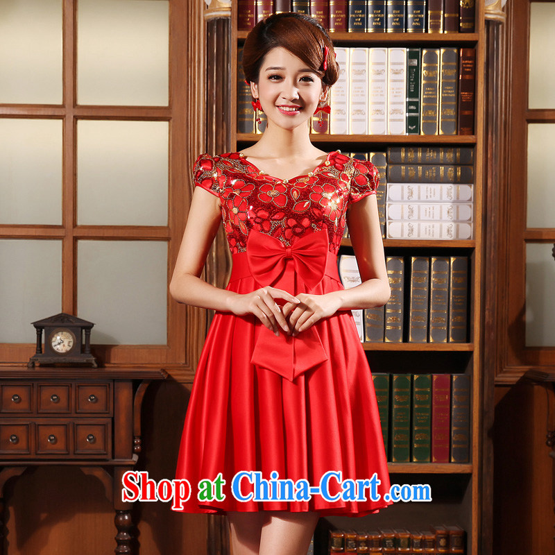 A good service is 2015 new spring and summer red bridal wedding dress high waist pregnant women short cheongsam toast serving short-sleeved 2XL, good service, and shopping on the Internet
