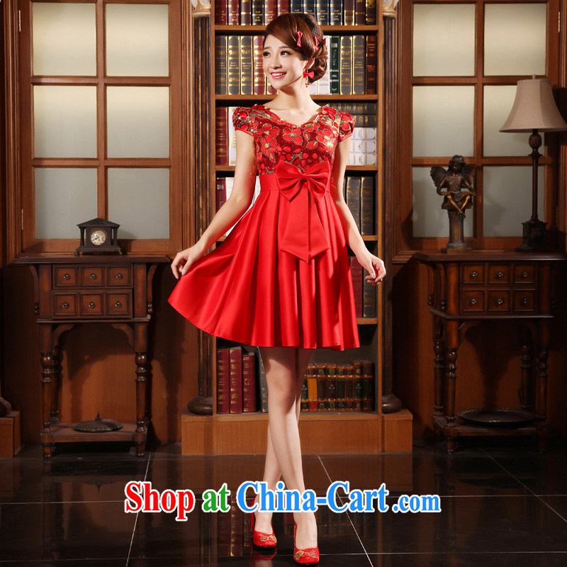A good service is 2015 new spring and summer red bridal wedding dress high waist pregnant women short cheongsam toast serving short-sleeved 2XL, good service, and shopping on the Internet