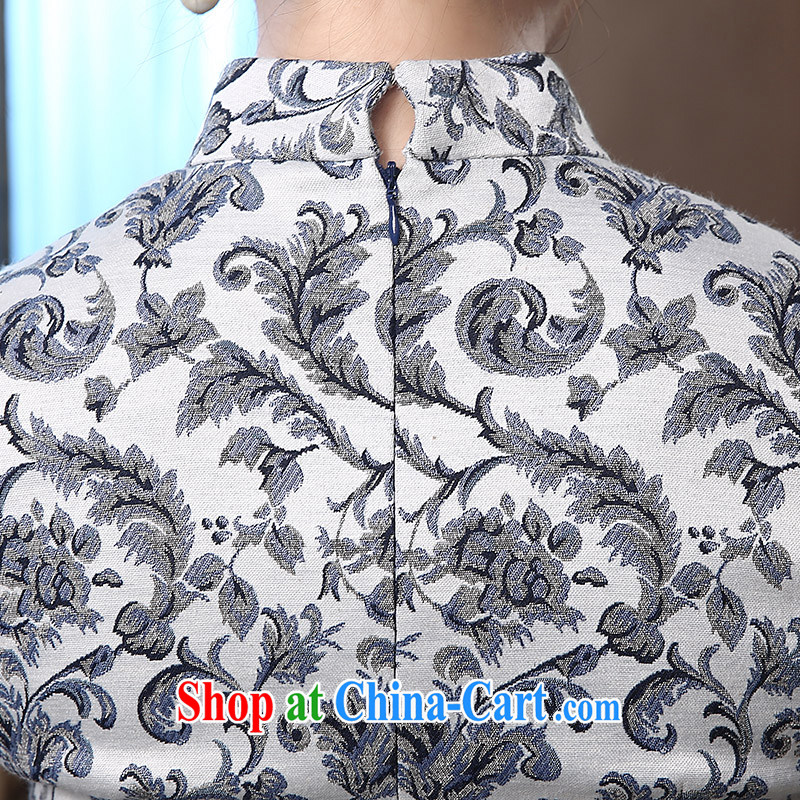 The CYD HO Kwun Tong' Air Suspension Spring, long-sleeved improved cheongsam 2015 new retro beauty dresses QZ 4816 blue-and-white XXL, Sau looked Tang, shopping on the Internet