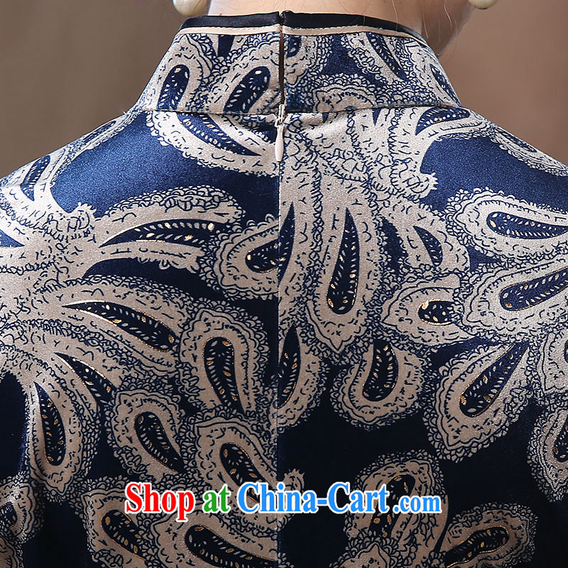 The CYD HO Kwun Tong' the aura of gold velour cheongsam 2015 autumn and winter in the long paragraph in antique cuff QZ 4813 blue-and-white XXL, Sau looked Tang, shopping on the Internet