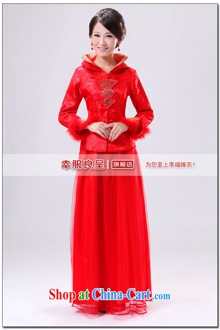 Serving a good solid red bridal Spring Summer toast service wedding dress long-sleeved thick MM larger Chinese qipao dress long-sleeved dress qipao XL pictures, price, brand platters! Elections are good character, the national distribution, so why buy now enjoy more preferential! Health