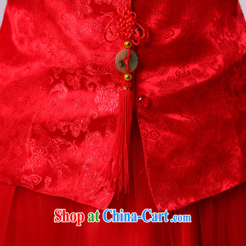 Serving a good solid red bridal spring and summer load serving toast wedding dress long-sleeved thick MM larger Chinese qipao dress long-sleeved dress qipao XL, good service, and shopping on the Internet