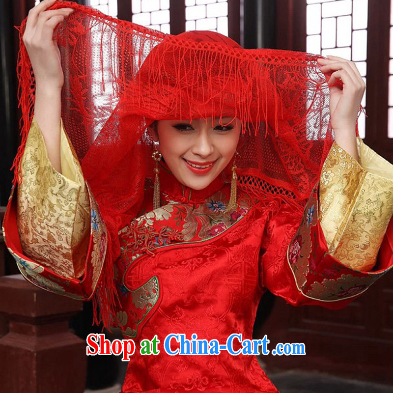Honey, bride Chinese wedding bridal red cap head cover head bridal scarf shawl lace and legal marriage supplies red, honey, bride, shopping on the Internet