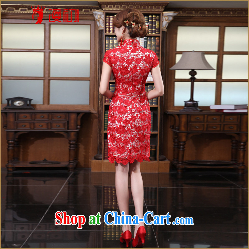 Definition 2015 early New cheongsam dress Luxury Water-soluble lace stylish improved marriages short bows serving red XXL, diffuse, and shopping on the Internet