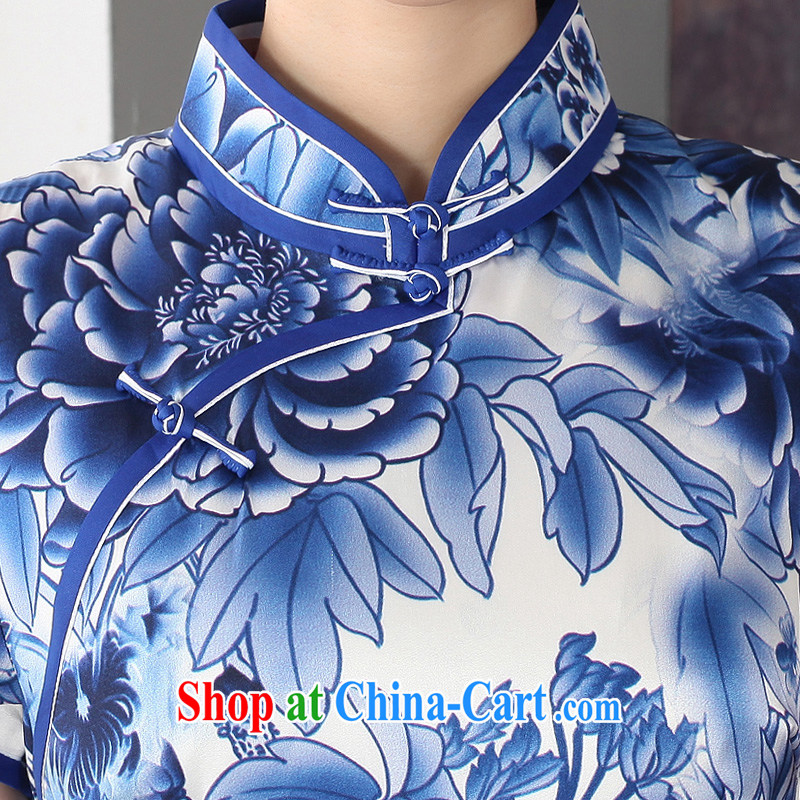 Oriental elite 2014 summer and autumn New Silk retro dresses skirt heavy sauna silk elegant beauty blue and white porcelain goods Limited Edition sales XXL, Oriental and nobles, and shopping on the Internet