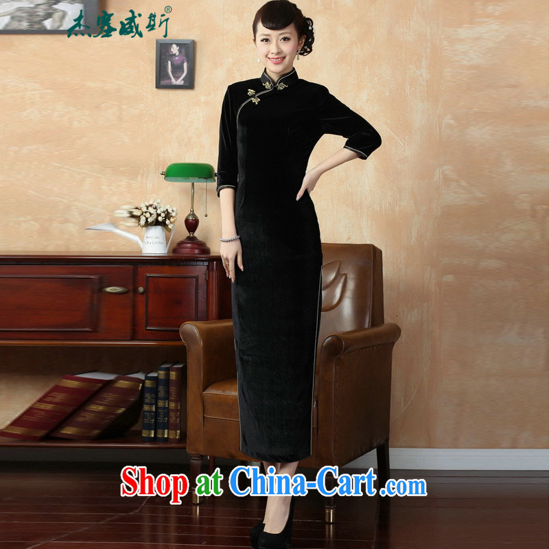 Jessup, new autumn and the solid color hand-tie and collar-stretch the wool long cheongsam T 0001 black L, Jessup, qipao/Tang, and shopping on the Internet