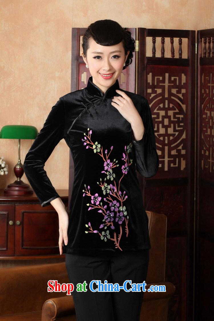 Spend the autumn and the new hand-painted Chinese, Ms. collar Chinese clothing Ethnic Wind women's clothing improved 9-minute cuff velvet cheongsam shirt - B 3 XL pictures, price, brand platters! Elections are good character, the national distribution, so why buy now enjoy more preferential! Health