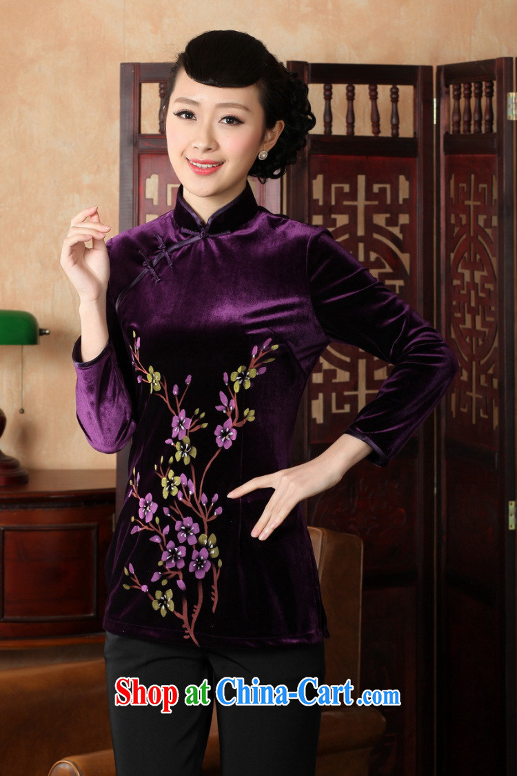 Spend the autumn and the new hand-painted Chinese, Ms. collar Chinese clothing Ethnic Wind women's clothing improved 9-minute cuff velvet cheongsam shirt - B 3 XL pictures, price, brand platters! Elections are good character, the national distribution, so why buy now enjoy more preferential! Health