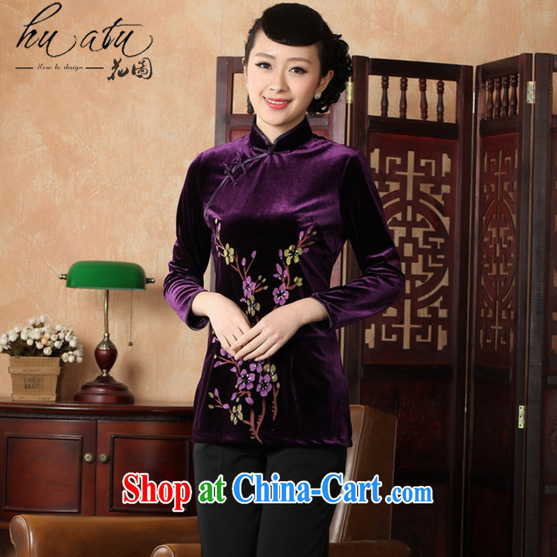 Spend the autumn and the new hand-painted Chinese, Ms. collar Chinese clothing Ethnic Wind women's clothing improved 9-minute cuff wool dresses T-shirt - B XL 3, figure, and shopping on the Internet