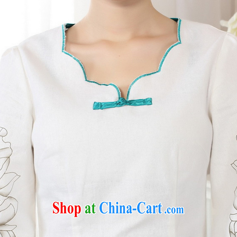 Spend the autumn and the new hand-painted horn cuff improved cheongsam Chinese T-shirt linen Chinese Ethnic Wind female picture color L, spend, and, shopping on the Internet
