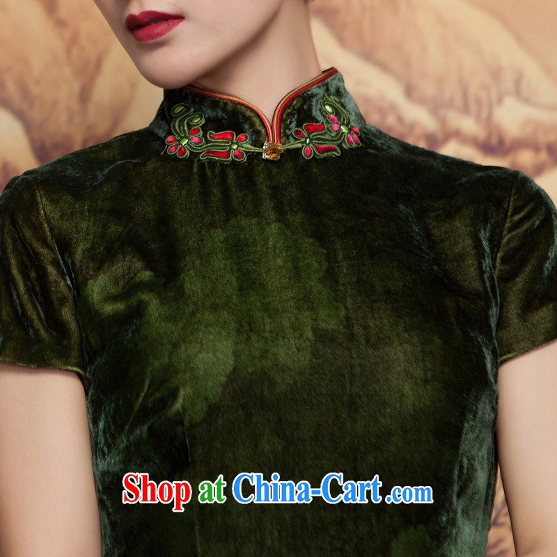 Wood is really the 2015 spring new scouring pads painted green Peony Silk Cheongsam dress elegant and refined dress 11,660 14 dark green XXL, wood really has, shopping on the Internet