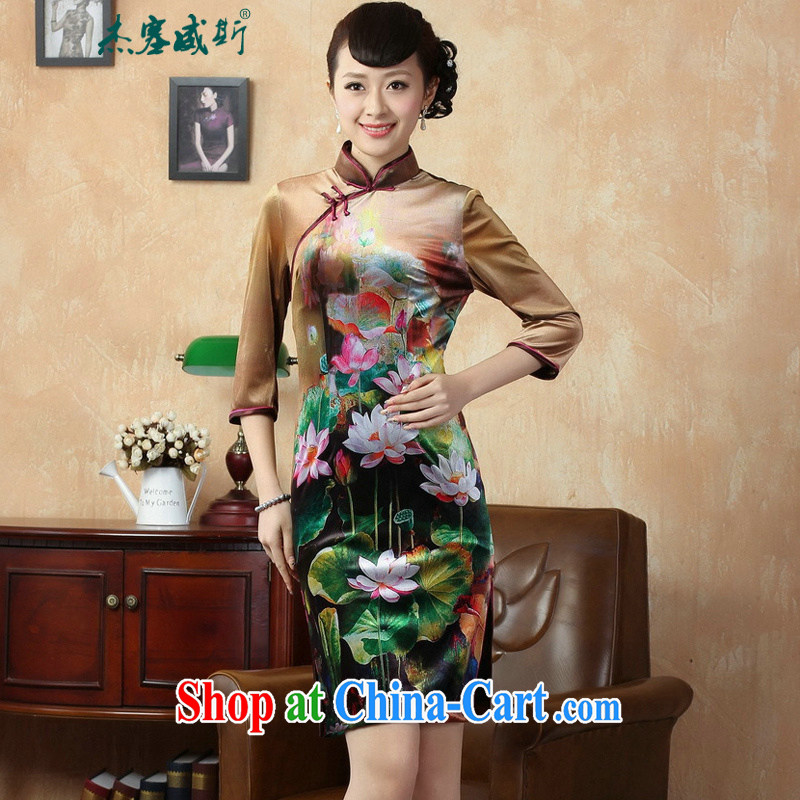 Jessup, new autumn spring loaded gold velour hand-tie up for painting and elegant classic cheongsam Chinese dresses TD 0009 figure XXL, Jessup, qipao/Tang, and shopping on the Internet
